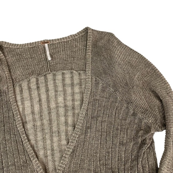 Free People Shadow Stripe Snap Button Duster Cardigan Taupe Beige Large - Picture 8 of 12